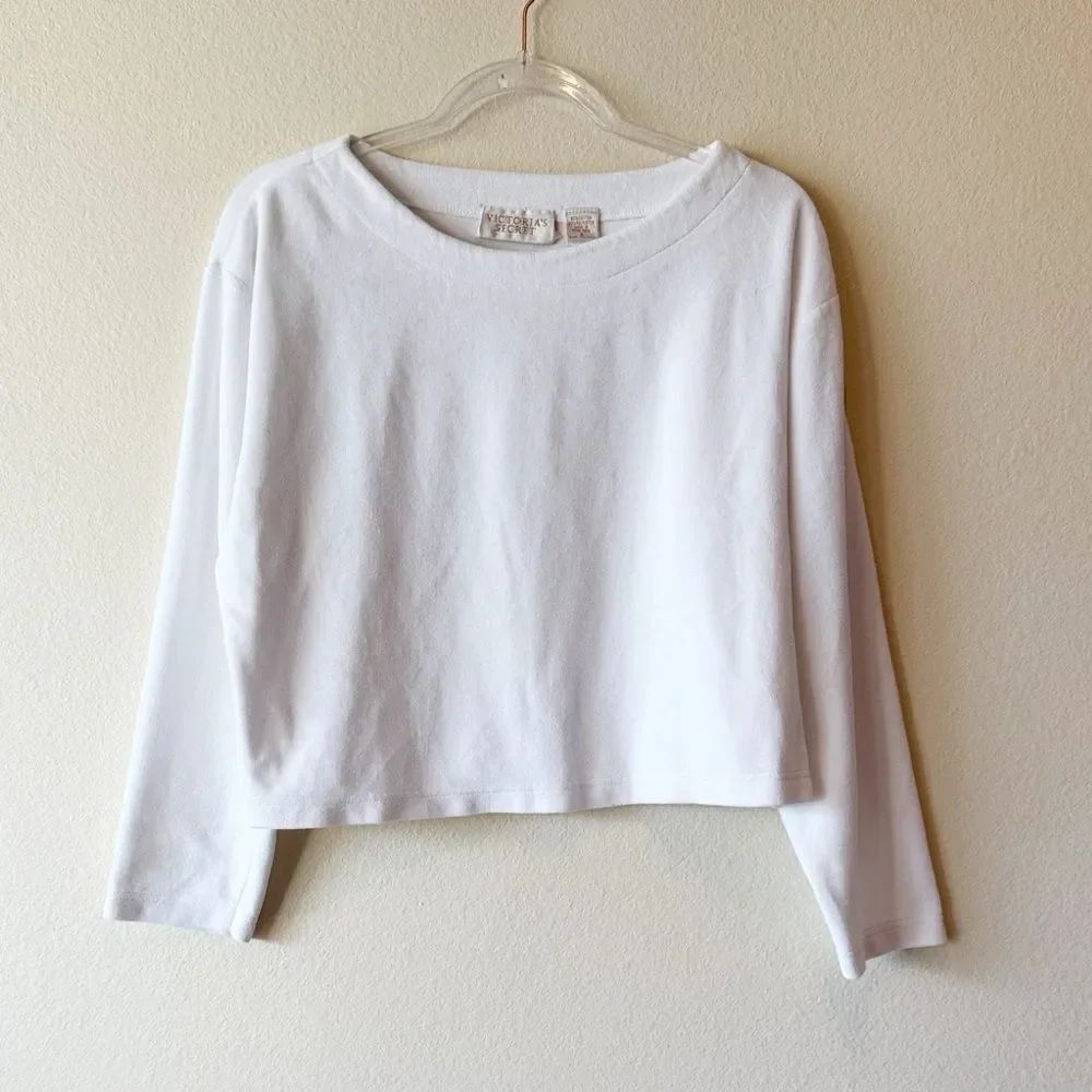Vintage 90s Victoria's Secret Gold Label Tag White Terry Cloth Cropped Top